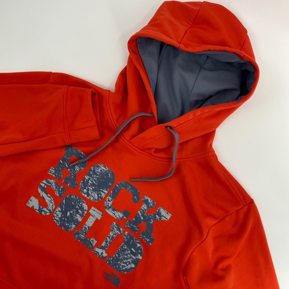 North Face Rock Solid Hoodie Mens Medium Orange Pullover Outdoors Athletic